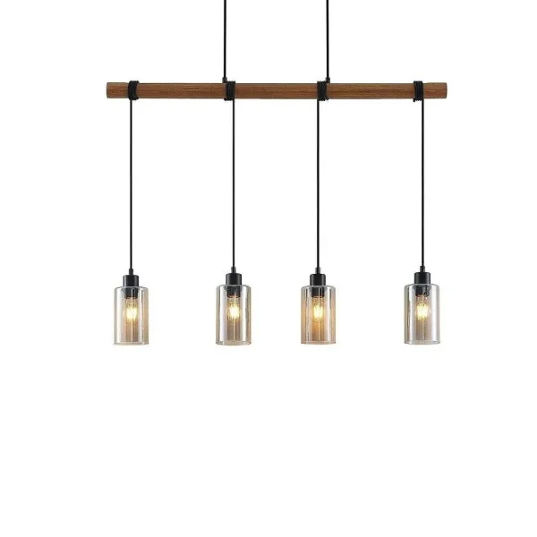 Lindby - Emavi Suspension Black/Smoke/Wood