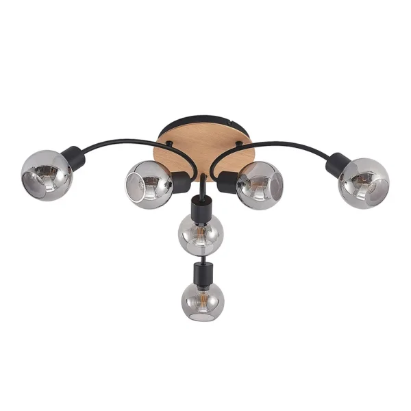 Lindby - Eridia 6 Round Plafonnier Black/Wood