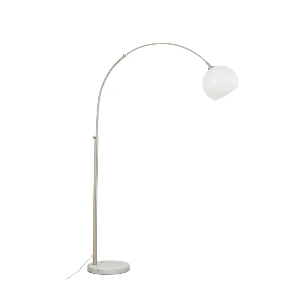 Lindby - Lampadaire arqué Alverton, blanc/nickel, 197 cm, verre