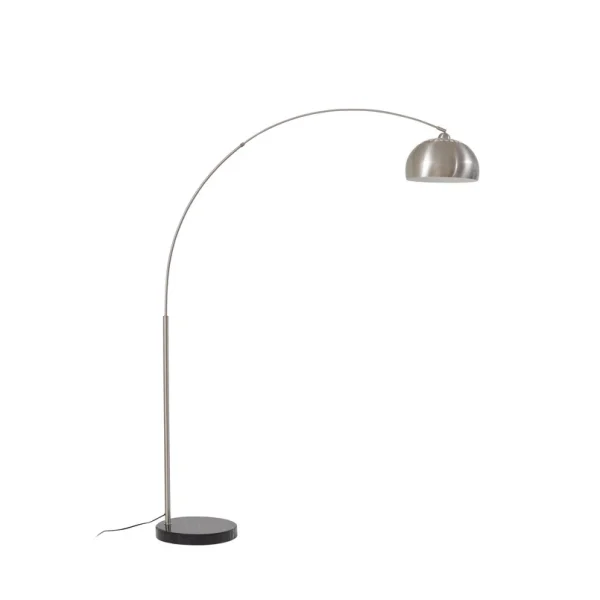 Lindby - Lampadaire arqué Hernando, nickel, hauteur 188 cm, acier