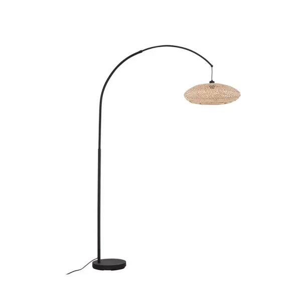 Lindby - Lampadaire arqué Solvian en bambou noir/naturel