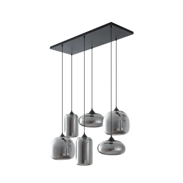 Lindby - Suspension Marla, à 6 lampes, verre, gris fumé