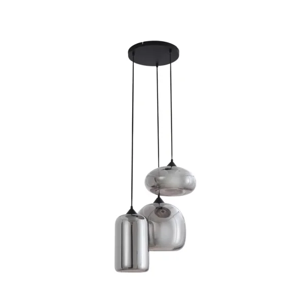 Lindby - Suspension Marla, gris fumé, 50 cm, rond, verre