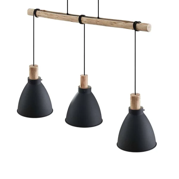 Lindby - Trebale 3 Suspension Black/Wood