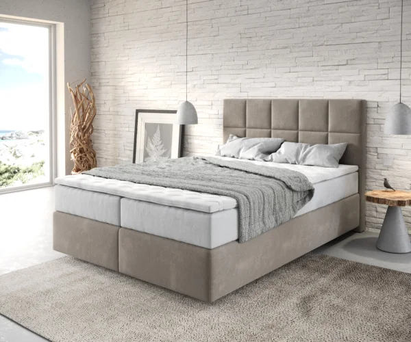 Lit-à-sommier-tapissier  Dream-Fine 140x200 cm Microfibre Beige avec matelas TFK et surmatelas viscoélastique