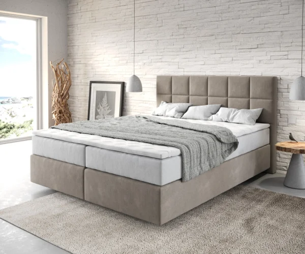 Lit-à-sommier-tapissier Dream-Fine 160x200 cm Microfibre Beige avec matelas TFK et surmatelas viscoélastique