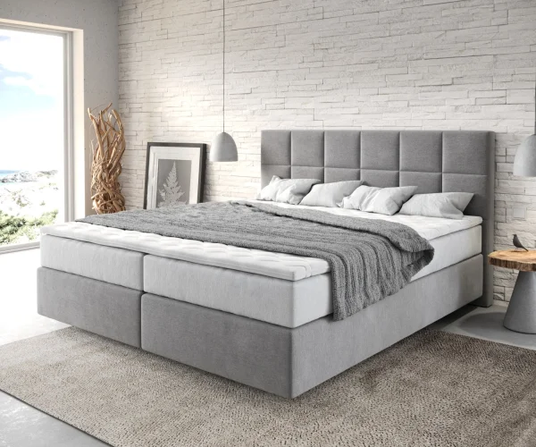 Lit-à-sommier-tapissier Dream-Fine 180x200 cm Microfibre Gris avec matelas TFK et surmatelas viscoélastique