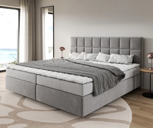 Lit-à-sommier-tapissier Dream-Fine Microfibre Gris 200x200 cm Matelas Bonell Surmatelas PU