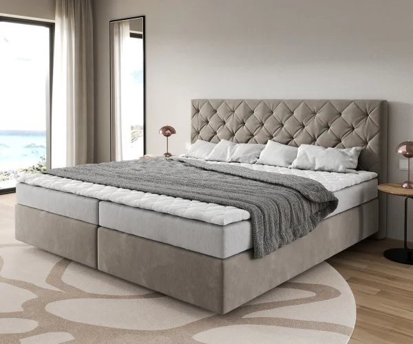 Lit-à-sommier-tapissier Dream-Great Microfibre Beige 200x200 cm Matelas Bonell Surmatelas PU