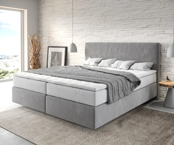 Lit-à-sommier-tapissier Dream-Well 180x200 cm Microfibre Gris avec matelas TFK et Surmatelas viscoélastique