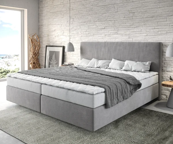 Lit-à-sommier-tapissier Dream-Well Microfibre Gris 200x200 cm Matelas Bonell Surmatelas PU