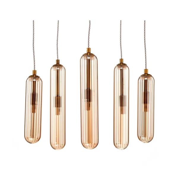 Lucande - Freylin 5 Suspension Ambre/Laiton