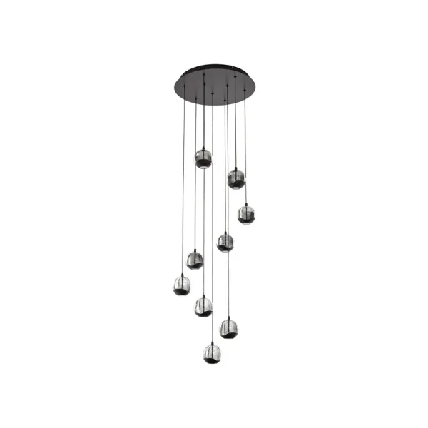 Lucande - Hayley suspension LED à 9 lampes en verre noir