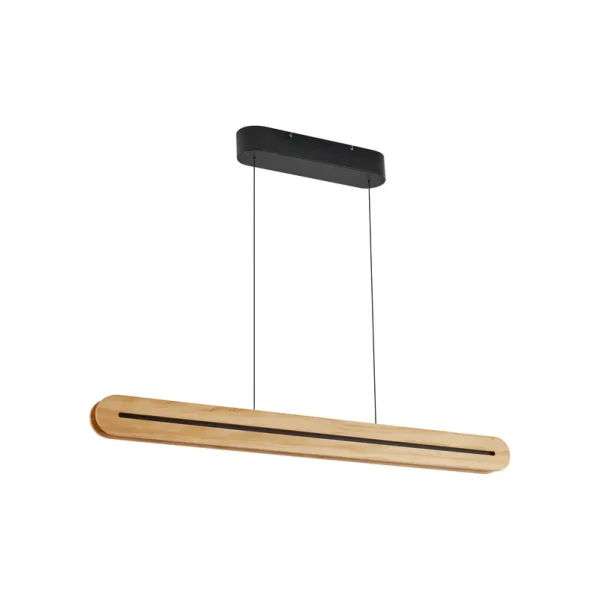 Lucande - Suspension LED Darnor, bois, CCT, longueur 100 cm