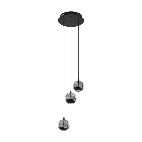 Lucande - Suspension LED Hayley à 3 lampes, verre noir