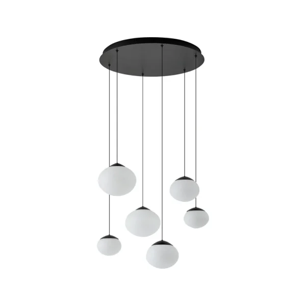 Lucande - Suspension LED Tivar, à 6 lampes, noir/blanc, verre