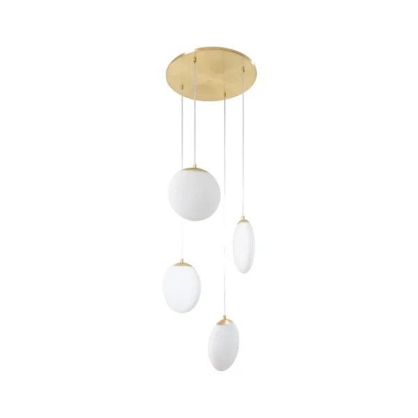 Lucande - Suspension Lunelle Ø 40 cm à 4 lampes laiton verre