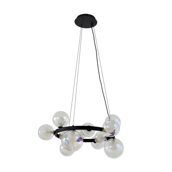 Lucande - Suspension Marvi, Ø 68 cm, noir, verre, métal