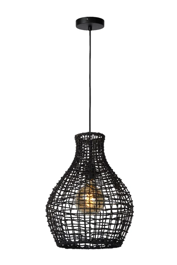 Lucide Alban - lampe suspendue - Ø 35 x 175 cm - rotin - noir