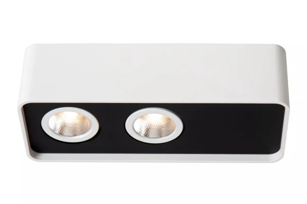 Lucide Angular - spot de plafond - 18 x 7 x 5 cm - 2x 6W LED dimmable inclus - blanc avec noir