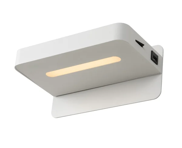 Lucide Atkin - lampe de chevet avec port USB - 25 x 14 x 11,5 cm - 5W LED inclus - blanc