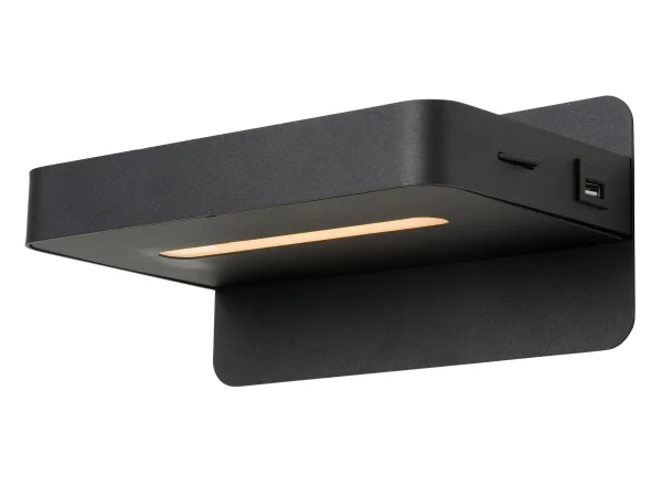Lucide Atkin - lampe de chevet avec port USB - 25 x 14 x 11,5 cm - 5W LED inclus - noir