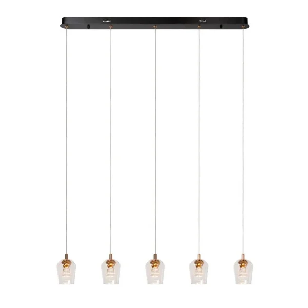 Lucide Berliane - lampe suspendue - 93 x 11 x 164,5 cm - 5 x 4W LED dimmable inclus - transparent et doré