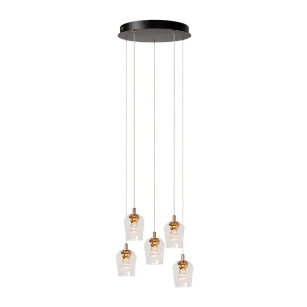Lucide Berliane - lampe suspendue - Ø 34 x 164,5 cm - 5 x 4W LED dimmable inclus - transparent et doré