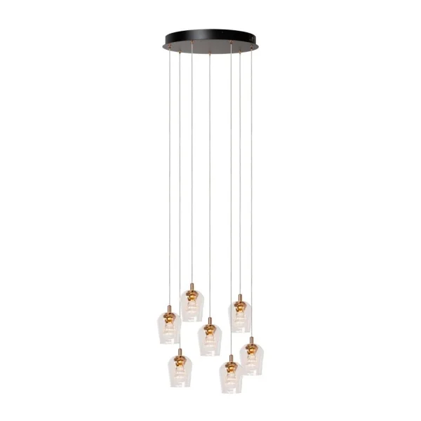 Lucide Berliane - lampe suspendue - Ø 39 x 164,5 cm - 7 x 3,8W LED dimmable inclus - transparent et doré
