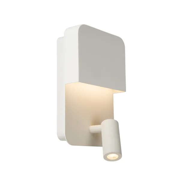 Lucide Boxer - applique murale avec port USB et interrupteur - 13 x 10 x 24 cm - 5W + 3W LED inclus - blanc