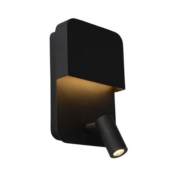 Lucide Boxer - applique murale avec port USB et interrupteur - 13 x 10 x 24 cm - 5W + 3W LED inclus - noir