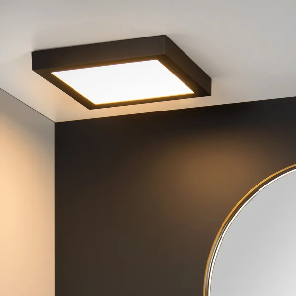 Lucide Brice-Led - plafonnier - 30 x 30 x 3,9 cm - 30W LED dimmable inclus - IP44 - noir