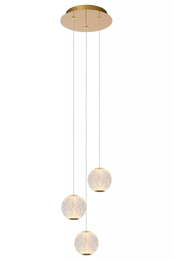 Lucide Cintra - lampe suspendue - 11 x 25 x 150 cm - 3 x 4,7W LED inclus - transparent et doré