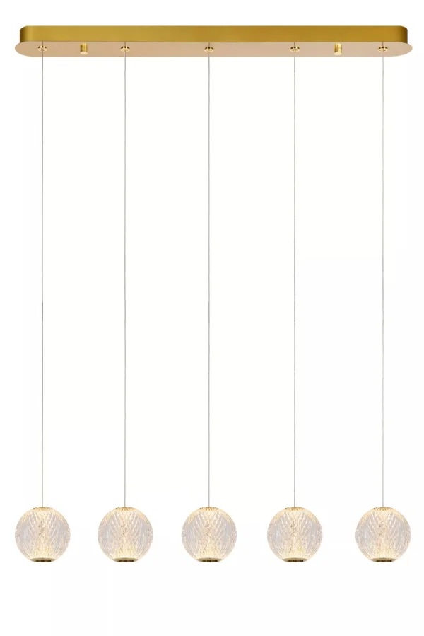 Lucide Cintra - lampe suspendue - 84 x 11 x 150 cm - 5 x 4,7W LED inclus - transparent et doré