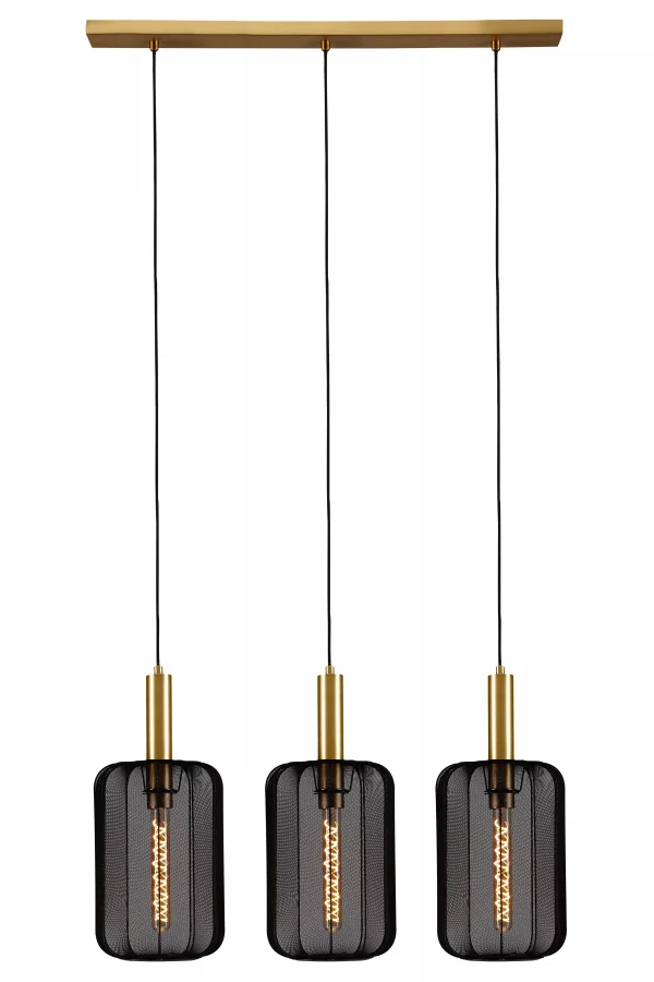 Lucide Corina - lampe suspendue 3L - 90 x 22 x 185 cm - noir et laiton