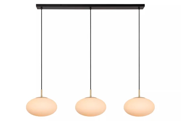 Lucide Elysee - lampe suspendue - 130 x 30 x 150 cm - noir, opale et laiton