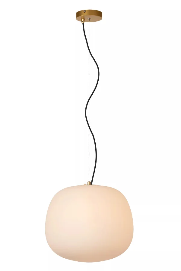 Lucide Elysee - lampe suspendue - Ø 38 x 150 cm - noir, opale et laiton