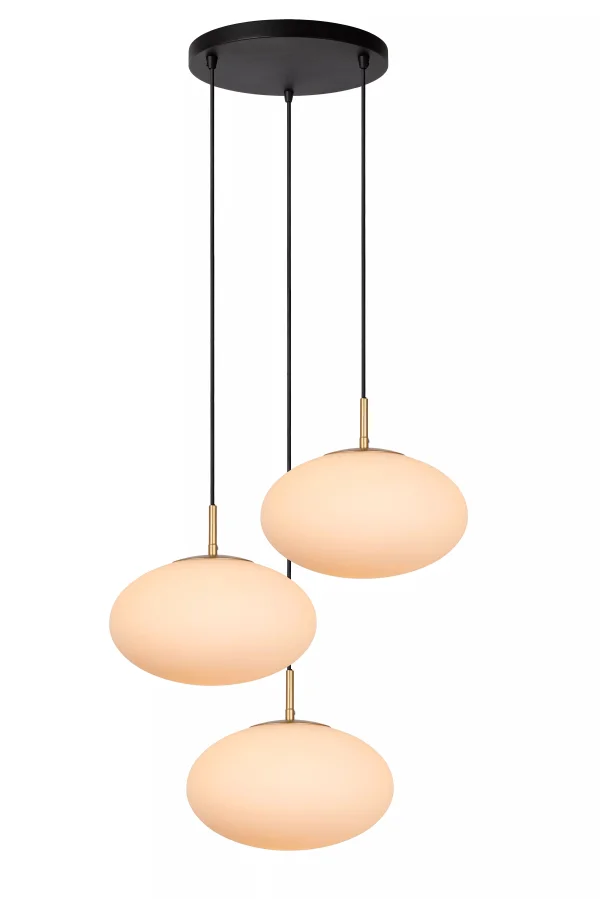 Lucide Elysee - lampe suspendue - Ø 55 x 150 cm - noir, opale et laiton