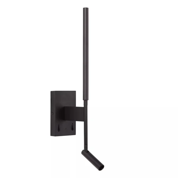 Lucide Finan - applique murale avec prise de charge USB - 13,7 x 10 x 56,2 cm - 6W+3W LED inclus - noir