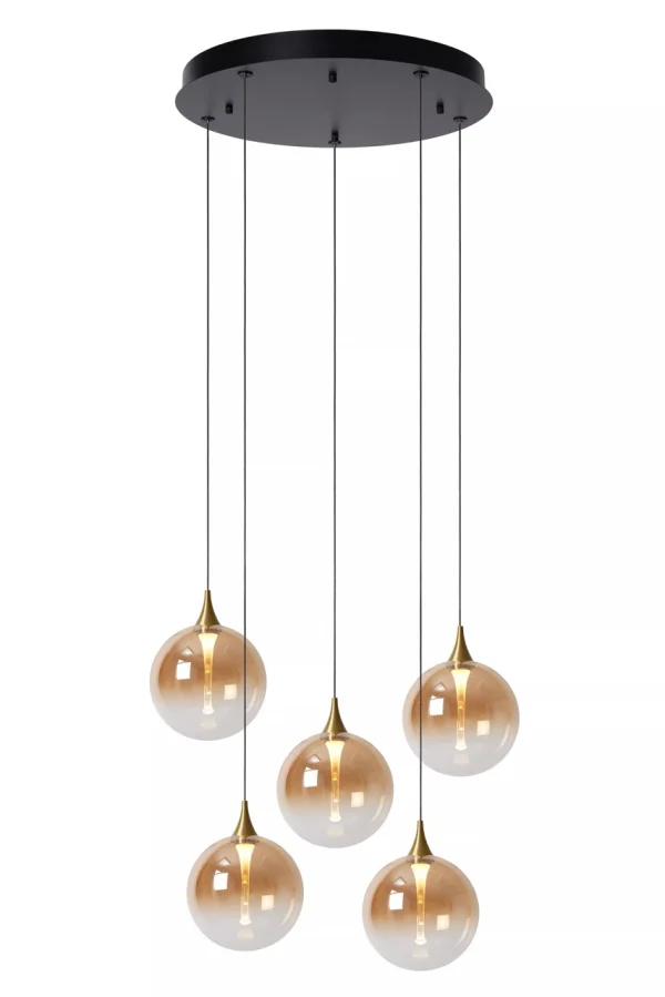 Lucide Gisela - lampe suspendue - Ø 48 x 150 cm - 5 x 3,8W LED dimmable inclus - amber