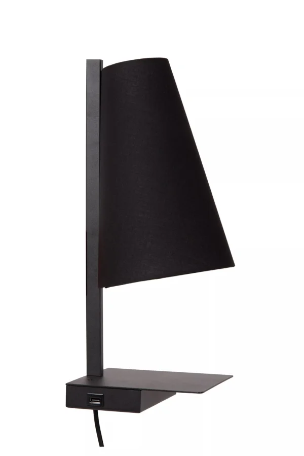 Lucide Gregory - lampe de chevet avec port USB - 19,8 x 18 x 45 cm - noir