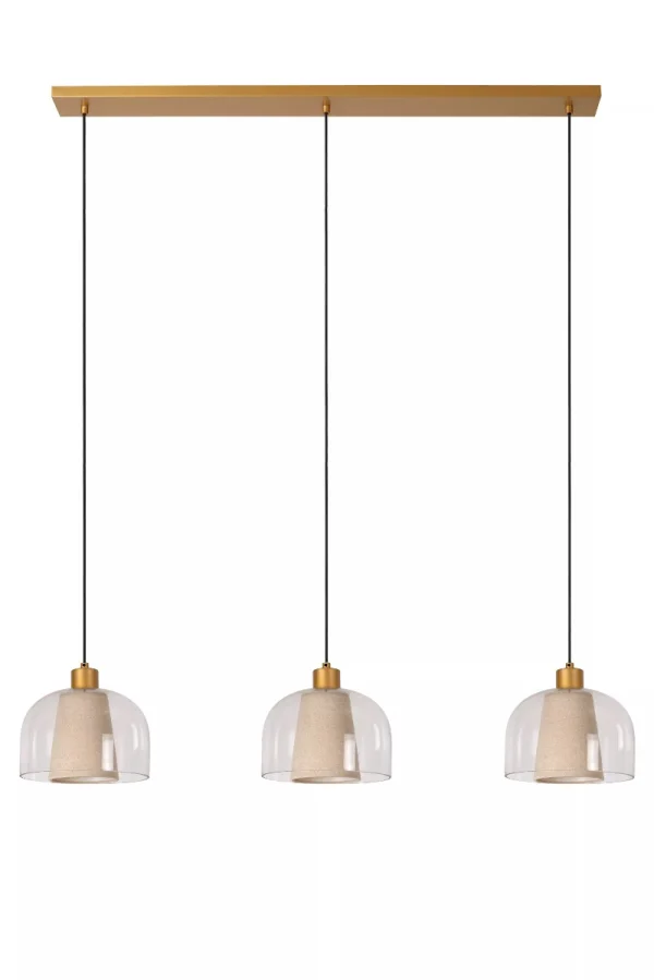 Lucide Gunhild 3L - lampe suspendue - 122 x 24 x 146,6 cm - beige/or/transparent