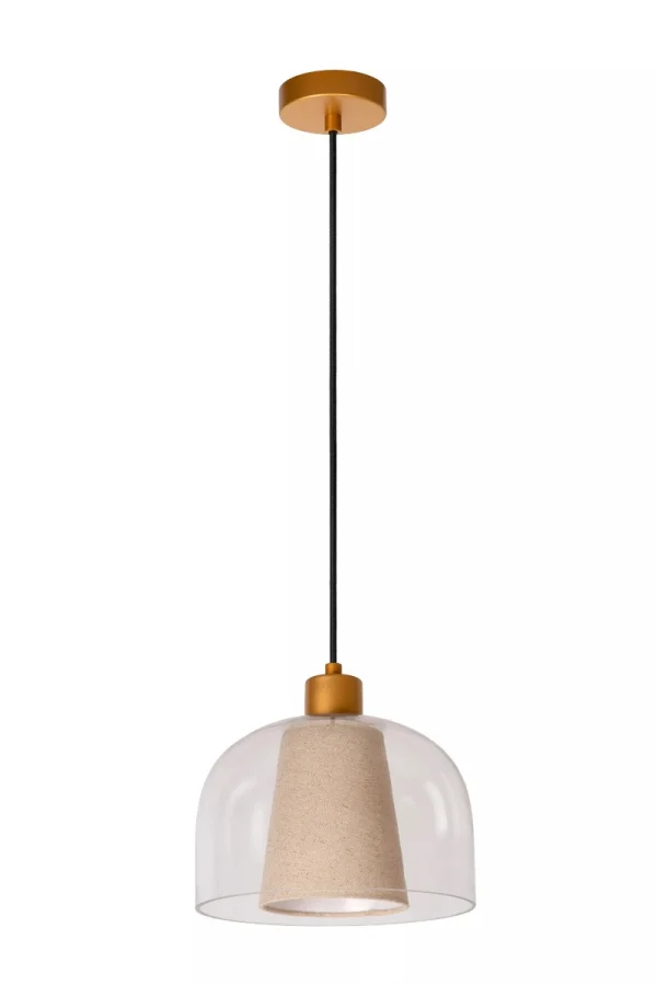 Lucide Gunhild - lampe suspendue - Ø 24 x 146,6 cm - beige/or/transparent