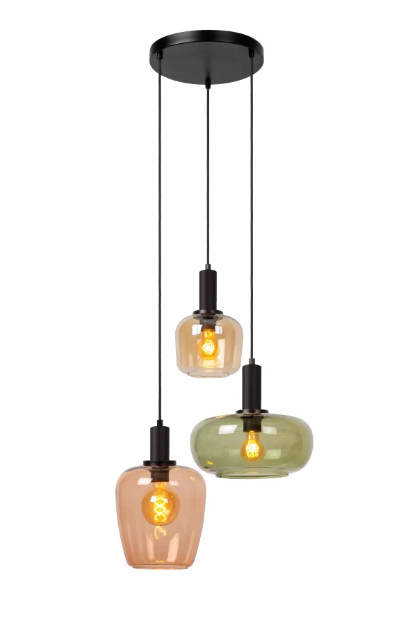 Lucide Ilona - lampe suspendue 3L - Ø 51 x 174 cm - noir et multicolore