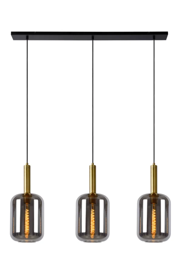Lucide Joanet - lampe suspendue - 110 x 22 x 180 cm - verre fumé et laiton