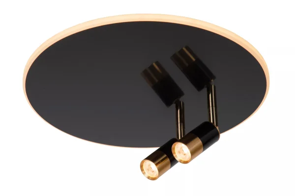 Lucide Jubel - plafonnier - Ø 40 x 16,5 cm - 25W + 2x 5W LED dimmable inclus - noir chrome & laiton