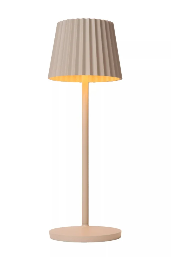 Lucide Justine - lampe de table d'extérieur sans fil avec station de charge - Ø 13,5 x 38 cm - 2W LED dimmable inclus - IP54 - beige