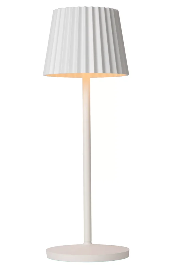 Lucide Justine - lampe de table d'extérieur sans fil avec station de charge - Ø 13,5 x 38 cm - 2W LED dimmable inclus - IP54 - blanc