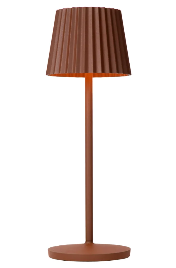Lucide Justine - lampe de table extérieure sans fil avec station de charge - Ø 13,5 x 38 cm - 2W LED dimmable inclus - IP54 - brun rouille