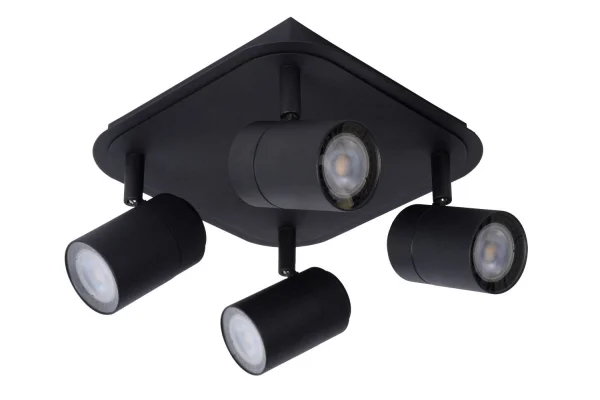 Lucide Lennert - spot en saillie - 22 x 22 x 12,5 cm - 4 x 5W LED dimmable inclus - IP44 - noir
